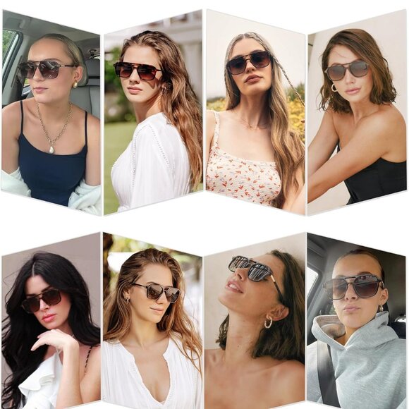 Retro Aviator Sunglasses for Women Men,Trendy Rectangle Womens Mens Shades Sun G - Picture 3 of 6